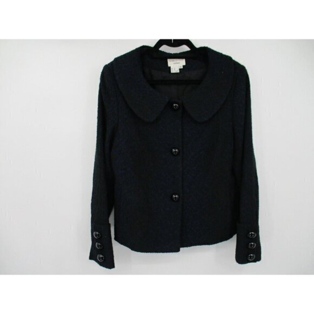 Charles Gray London Womens Blazer XL Coat Jacket Polyester Black Blue Preppy